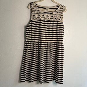 LOFT Black & Cream Sleeveless Midi Sundress w/lace detail on bodice. Sz  XL.